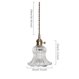 Závesná lampa v tvare kvetu z číreho rebrovaného skla s otočným spínačom