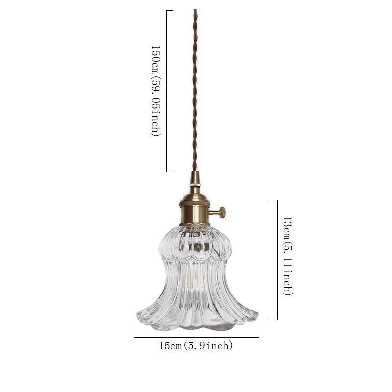 Závesná lampa v tvare kvetu z číreho rebrovaného skla s otočným spínačom