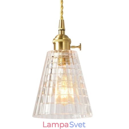 Štvorcová závesná mosadzná lampa z číreho rebrovaného skla s osvetlením s otočným spínačom Štvorcová závesná mosadzná lampa z číreho rebrovaného skla s osvetlením s otočným spínačom