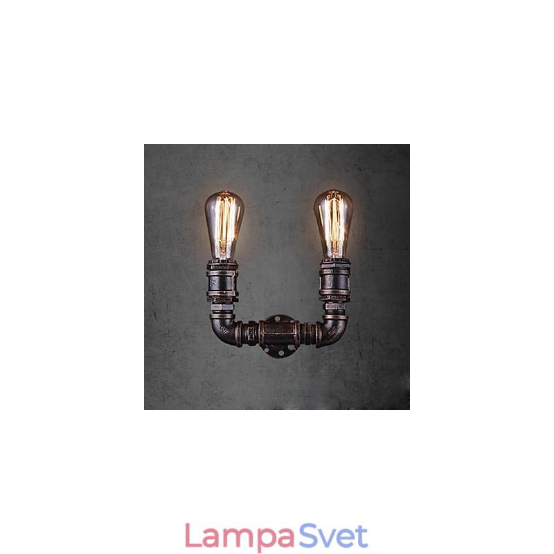 2 svietidlá Vintage kovová nástenná lampa na vodnú fajku s Edisonovou žiarovkou
