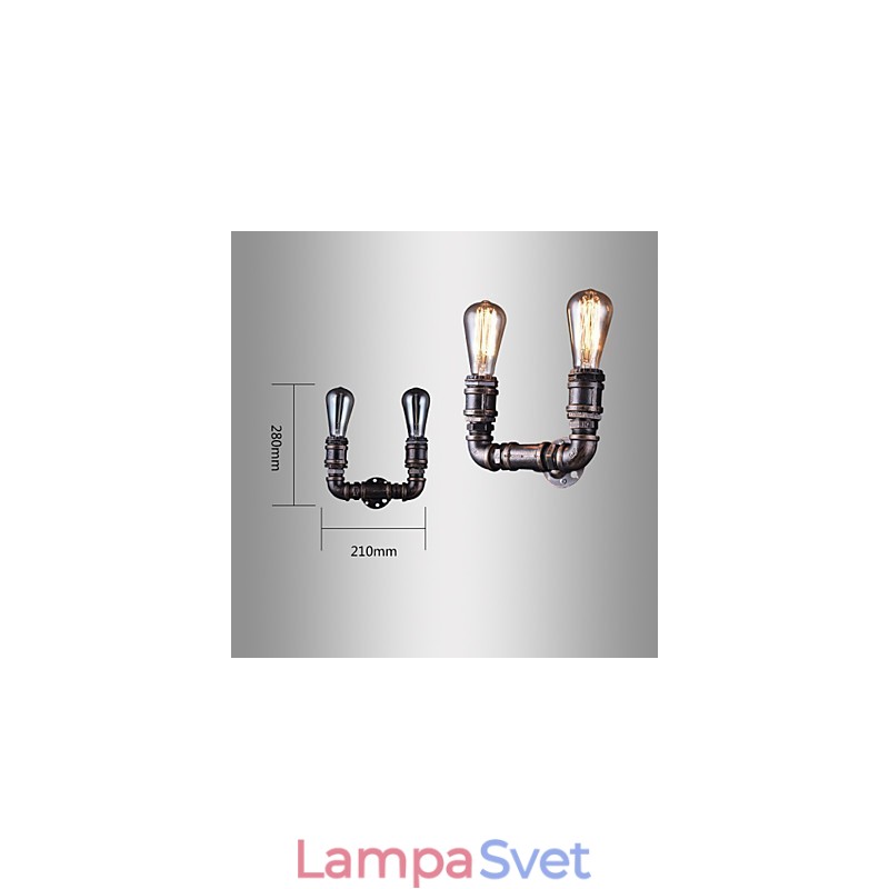 2 svietidlá Vintage kovová nástenná lampa na vodnú fajku s Edisonovou žiarovkou