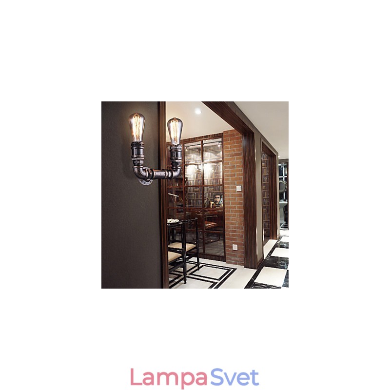 2 svietidlá Vintage kovová nástenná lampa na vodnú fajku s Edisonovou žiarovkou