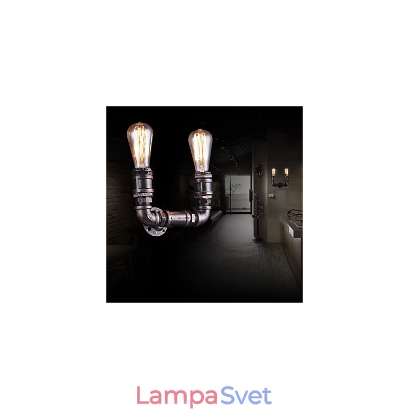 2 svietidlá Vintage kovová nástenná lampa na vodnú fajku s Edisonovou žiarovkou