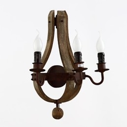 Vintage americká rustikálna drevená nástenná vínna lampa do obývačky a spálne