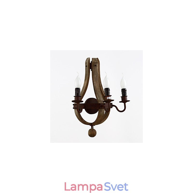 Vintage americká rustikálna drevená nástenná vínna lampa do obývačky a spálne