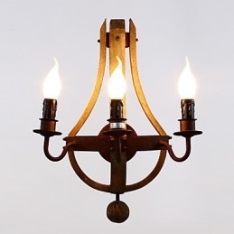 Vintage americká rustikálna drevená nástenná vínna lampa do obývačky a spálne