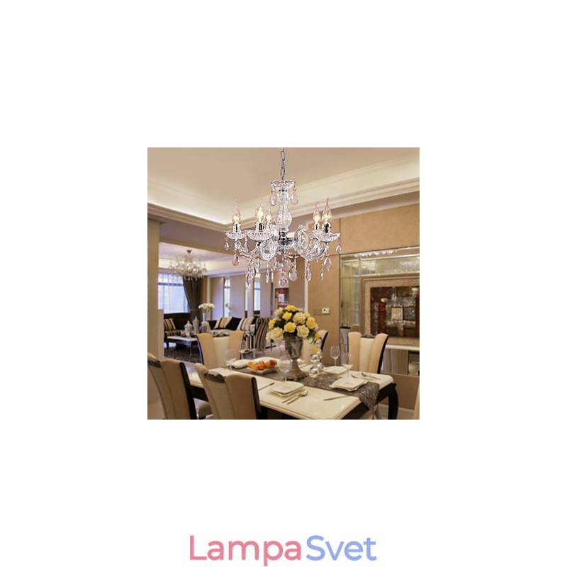 Upligh chrómová stropná lampa Svietidlo na sviečku Akrylové svietidlo Lustrový prívesok