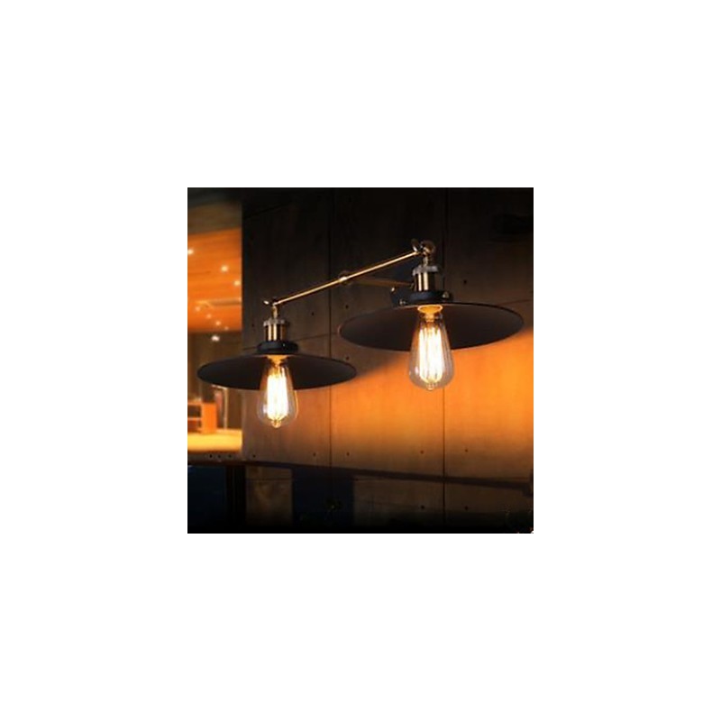 Vidiecka priemyselná retro nástenná lampa Dvojitá nástenná lampa Čierny dáždnik