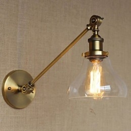 Nástenná retro kreatívna americká vidiecka spálňová lampa v štýle železného skla a bronzu s ramenom