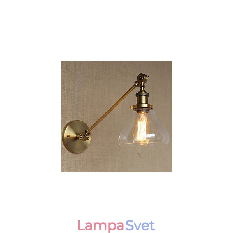Nástenná retro kreatívna americká vidiecka spálňová lampa v štýle železného skla a bronzu s ramenom