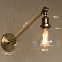 Nástenná retro kreatívna americká vidiecka spálňová lampa v štýle železného skla a bronzu s ramenom