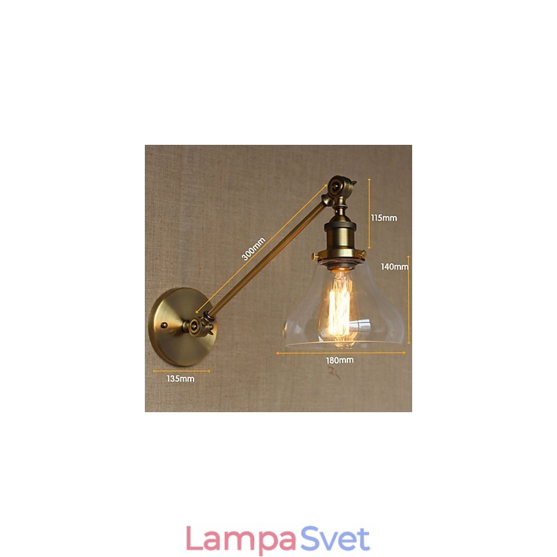Nástenná retro kreatívna americká vidiecka spálňová lampa v štýle železného skla a bronzu s ramenom