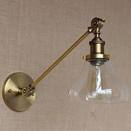 Nástenná retro kreatívna americká vidiecka spálňová lampa v štýle železného skla a bronzu s ramenom