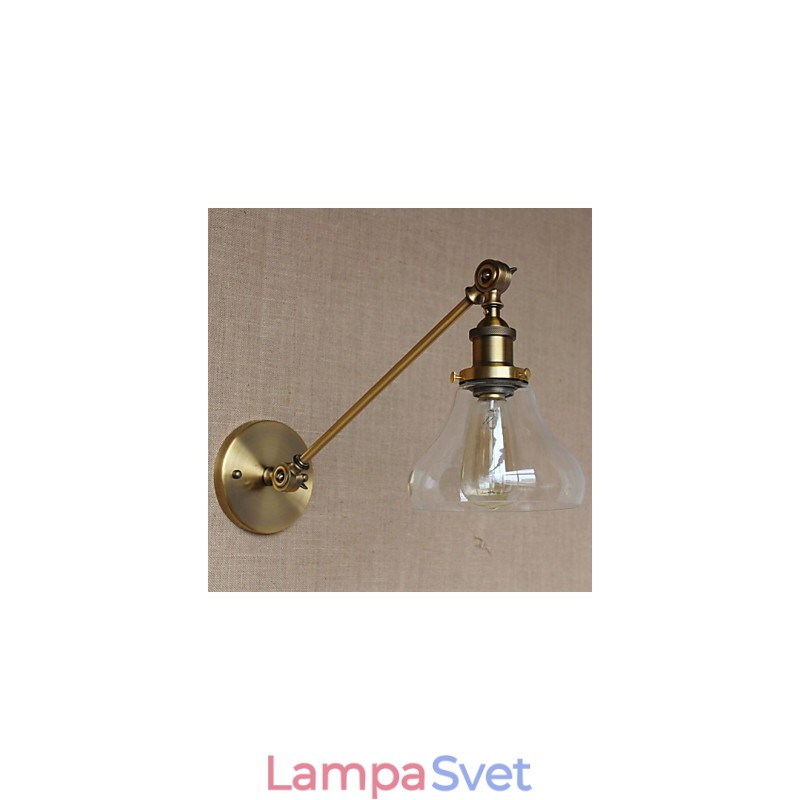 Nástenná retro kreatívna americká vidiecka spálňová lampa v štýle železného skla a bronzu s ramenom