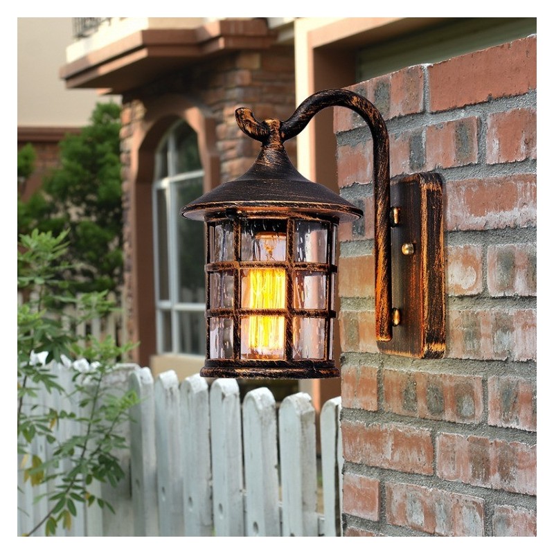 Starožitná rustikálna žehlička Vodotesná vonkajšia nástenná lampa Vintage lampáš Svetlo hrdzavá matná čierna Chodba Nástenné nástenné svietidlo do chodby