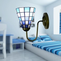 15CM súčasná a zmluvná vitrážová lampa nástenná lampa Inn Blue And White Squares Lights