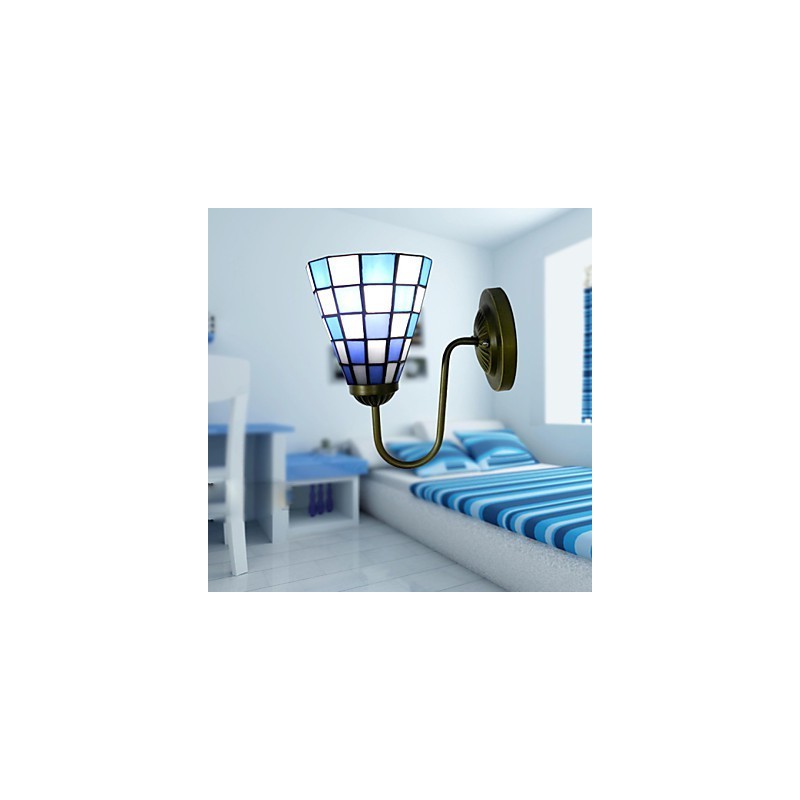 15CM súčasná a zmluvná vitrážová lampa nástenná lampa Inn Blue And White Squares Lights