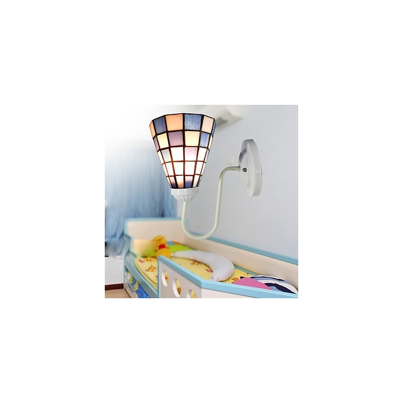 15CM súčasná a zmluvná vitrážová lampa nástenná lampa Inn Blue And White Squares Lights