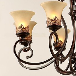 Luster Závesné svetlo 6 svetiel Tienidlo Down Vintage Country Kov+sklo
