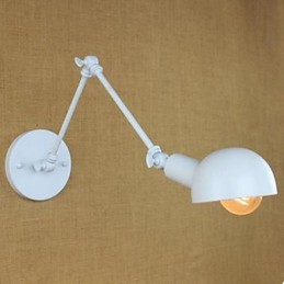 Biela dvojitá festivalová nástenná lampa z tepaného železa s dlhým ramenom