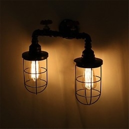 Vintage Industrial Pipe Nástenné svetlá Čierne kreatívne svetlá Reštaurácia Kaviareň Bar Dekoračné osvetlenie S 2 svetlom maľovanými povrchmi