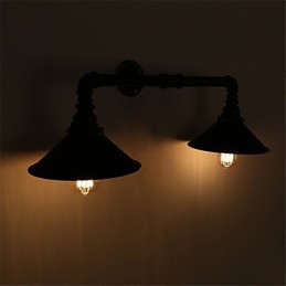 2 Heads Retro Industrial Pipe Nástenné svietidlá Jednoduché Loft Black Metal Jedáleň Kuchyňa Bar Kaviareň Dekoračné osvetlenie
