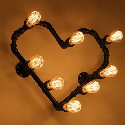 Vintage Water Pipe Loving Heart Kreatívne nástenné svietidlá Priemyselná obývačka Reštaurácia Bary Dekorácia kaviarne Nástenné svietniky