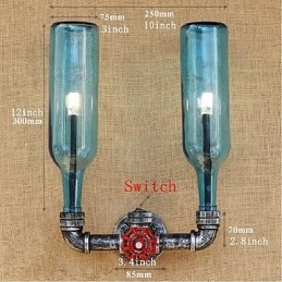 Retro priemyselný spínač vetra Nástenná lampa na fľašu s vodou Svetlomodrá