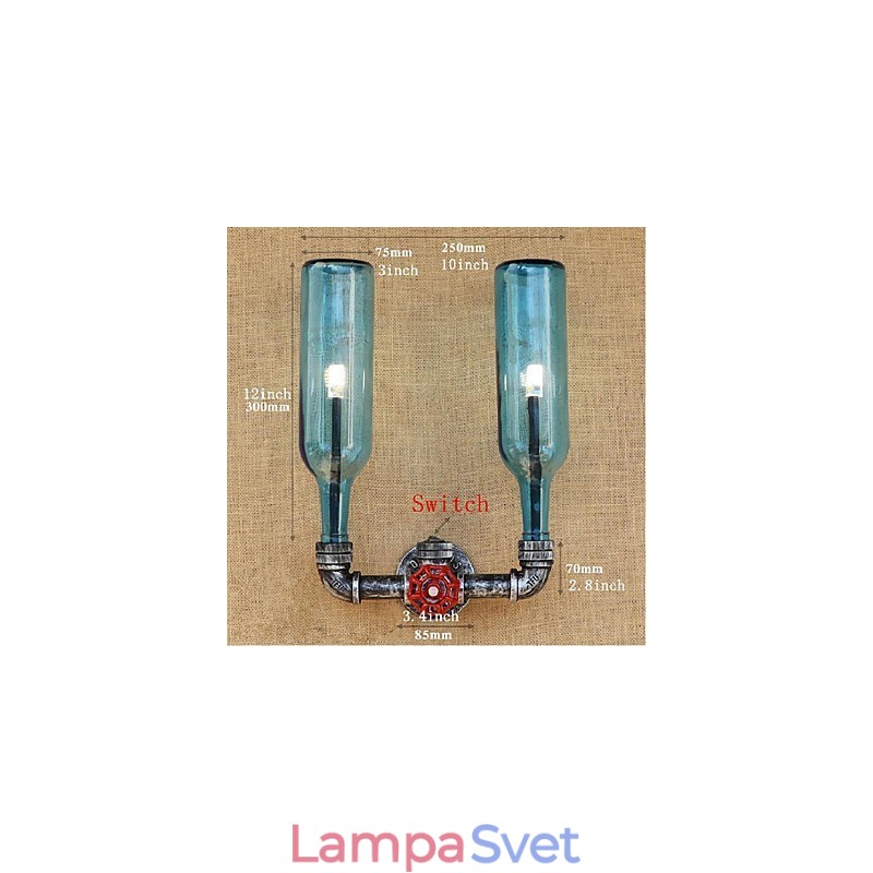 Retro priemyselný spínač vetra Nástenná lampa na fľašu s vodou Svetlomodrá