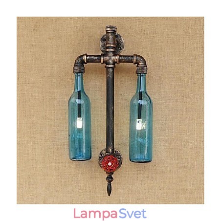 Reštaurácia s barom v americkom štýle s vypínacou vodovodnou fajkou Fľaša na víno na stenu modrá lampa Reštaurácia s barom v americkom štýle s vypínacou vodovodnou fajkou Fľaša na víno na stenu modrá lampa