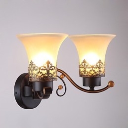 Dvojhlavý americký vidiek Vintage kov so sklenenou nástennou lampou pre jedáleň Vstup do obývacej izby Foyer Dekorovaná nástenná lampa