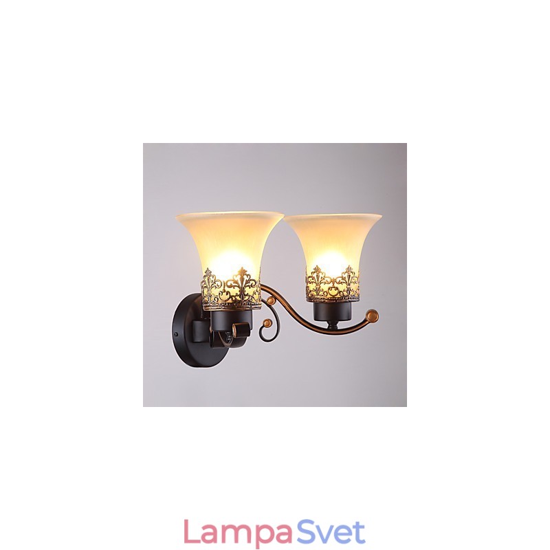 Dvojhlavý americký vidiek Vintage kov so sklenenou nástennou lampou pre jedáleň Vstup do obývacej izby Foyer Dekorovaná nástenná lampa