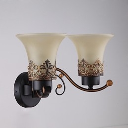 Dvojhlavý americký vidiek Vintage kov so sklenenou nástennou lampou pre jedáleň Vstup do obývacej izby Foyer Dekorovaná nástenná lampa