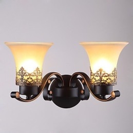 Dvojhlavý americký vidiek Vintage kov so sklenenou nástennou lampou pre jedáleň Vstup do obývacej izby Foyer Dekorovaná nástenná lampa