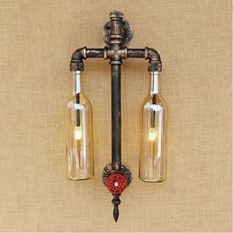 Nástenná lampa s americkou tematikou s barom a barom s vodovodnou fajkou Fľaša na víno jantárová