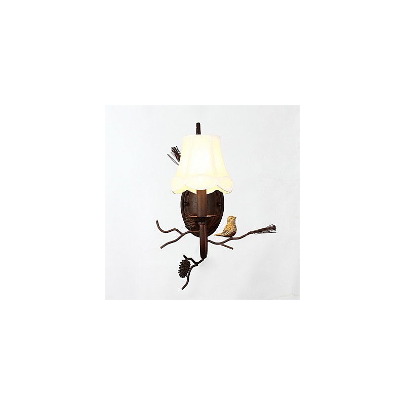 Severoamerický vintage kov so živicovým vtáčikom a šiškou Nástenná lampa vhodná do obývacej izby Nástenné svietidlo do jedálne