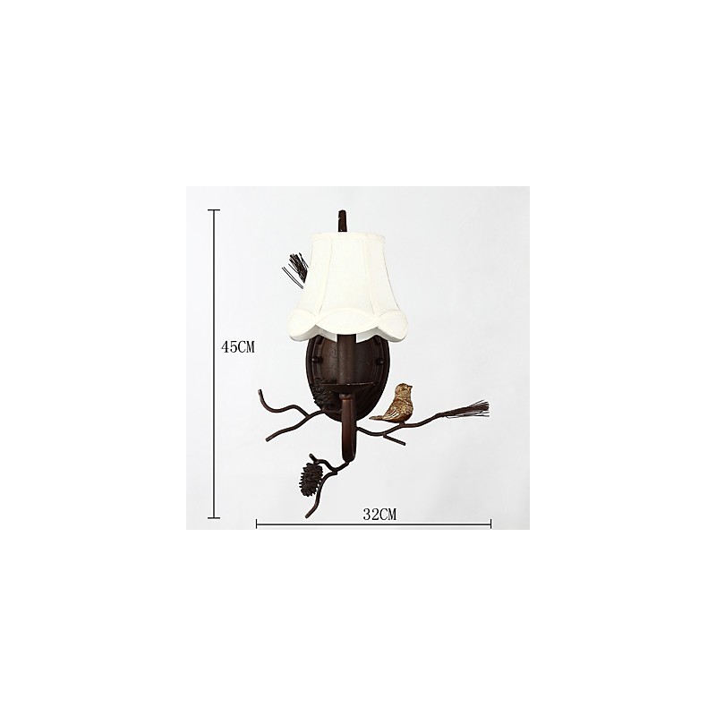 Severoamerický vintage kov so živicovým vtáčikom a šiškou Nástenná lampa vhodná do obývacej izby Nástenné svietidlo do jedálne