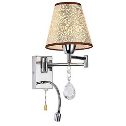 Nástenná lampa do spálne Lampa na čítanie Látková lampa Moderná súčasná vidiecka chrómová funkcia pre krištáľové výkyvné rameno