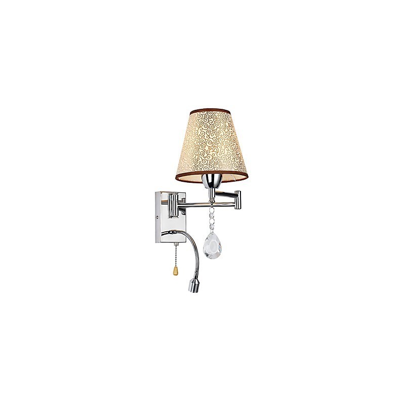 Nástenná lampa do spálne Lampa na čítanie Látková lampa Moderná súčasná vidiecka chrómová funkcia pre krištáľové výkyvné rameno