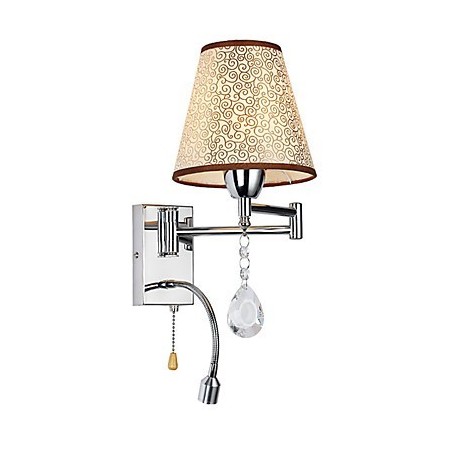 Nástenná lampa do spálne Lampa na čítanie Látková lampa Moderná súčasná vidiecka chrómová funkcia pre krištáľové výkyvné rameno Nástenná lampa do spálne Lampa na čítanie Látková lampa Moderná súčasná vidiecka chrómová funkcia pre krištáľové výkyvné rameno