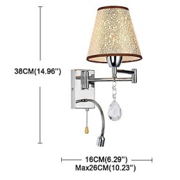 Nástenná lampa do spálne Lampa na čítanie Látková lampa Moderná súčasná vidiecka chrómová funkcia pre krištáľové výkyvné rameno