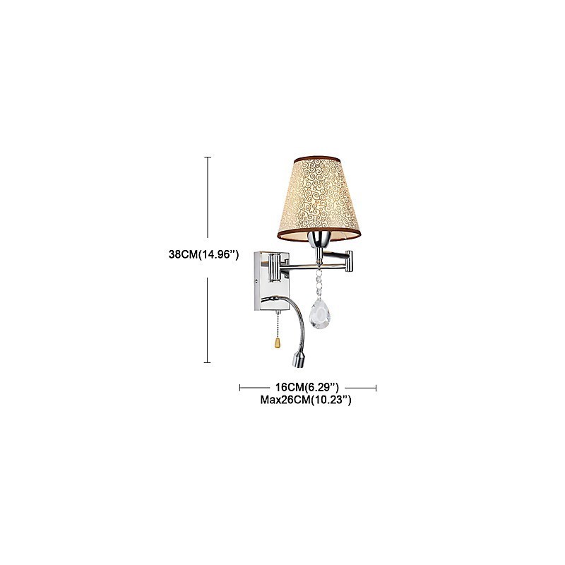 Nástenná lampa do spálne Lampa na čítanie Látková lampa Moderná súčasná vidiecka chrómová funkcia pre krištáľové výkyvné rameno