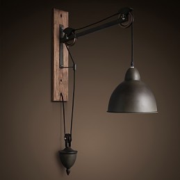 Nástenná lampa v americkom vidieckom štýle retro kreatívna Drevená nástenná lampa s kladkou