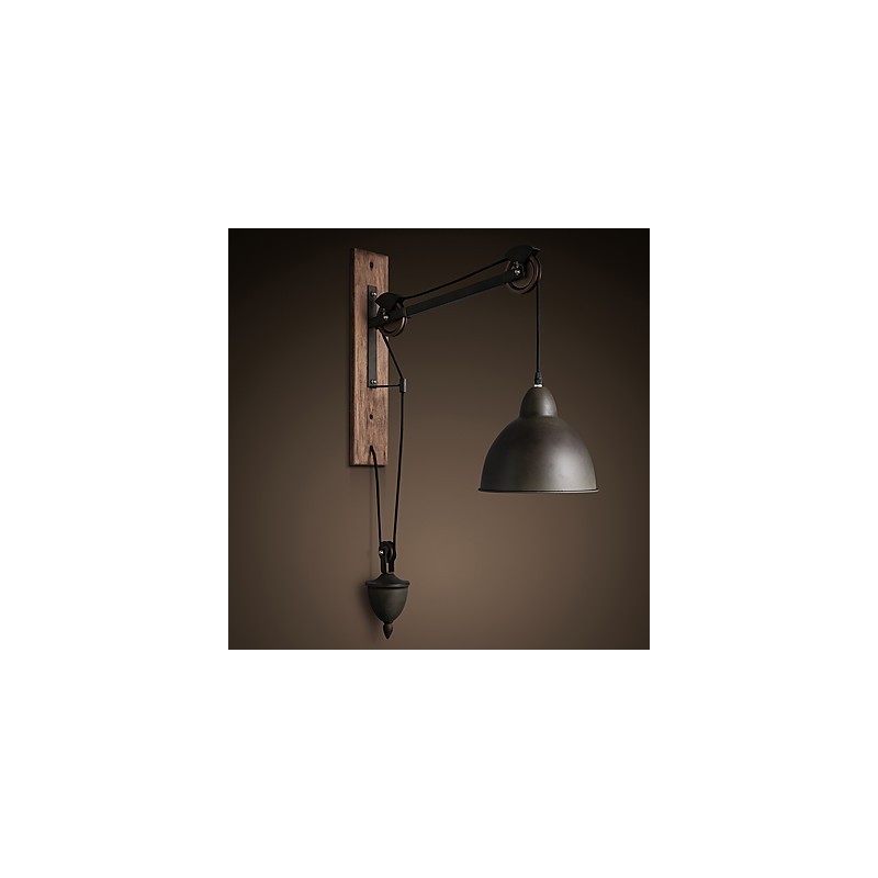 Nástenná lampa v americkom vidieckom štýle retro kreatívna Drevená nástenná lampa s kladkou