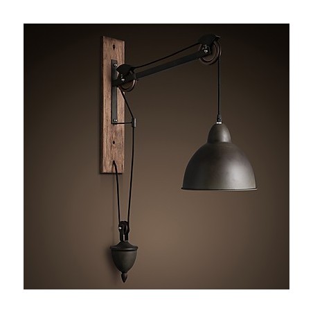 Nástenná lampa v americkom vidieckom štýle retro kreatívna Drevená nástenná lampa s kladkou Nástenná lampa v americkom vidieckom štýle retro kreatívna Drevená nástenná lampa s kladkou