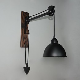 Nástenná lampa v americkom vidieckom štýle retro kreatívna Drevená nástenná lampa s kladkou