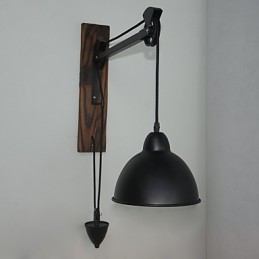 Nástenná lampa v americkom vidieckom štýle retro kreatívna Drevená nástenná lampa s kladkou