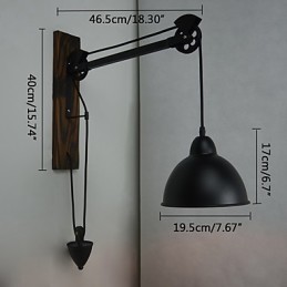 Nástenná lampa v americkom vidieckom štýle retro kreatívna Drevená nástenná lampa s kladkou