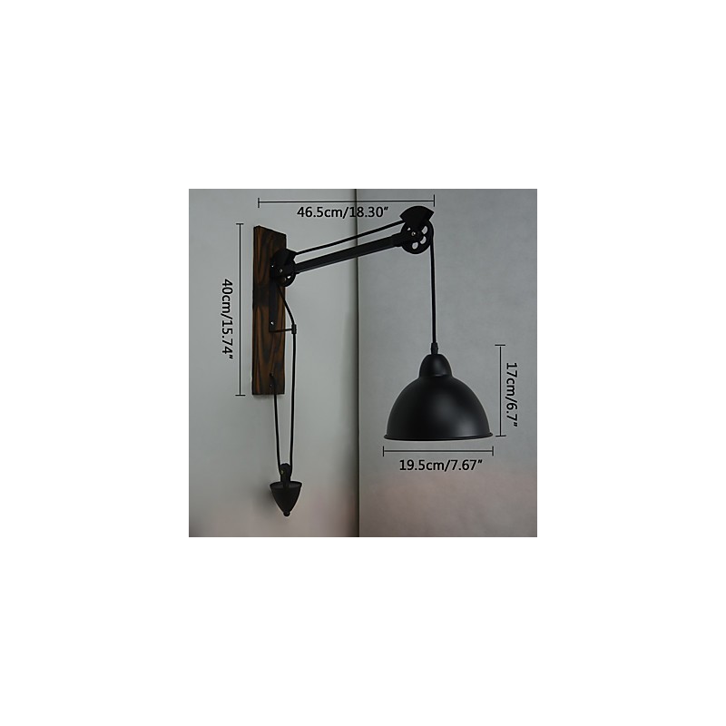 Nástenná lampa v americkom vidieckom štýle retro kreatívna Drevená nástenná lampa s kladkou