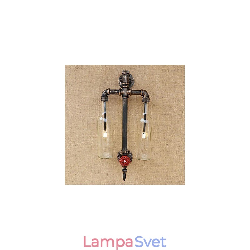 Nástenná lampa na fľašu na víno s americkou tematikou a žehličkou s vodovodnou fajkou